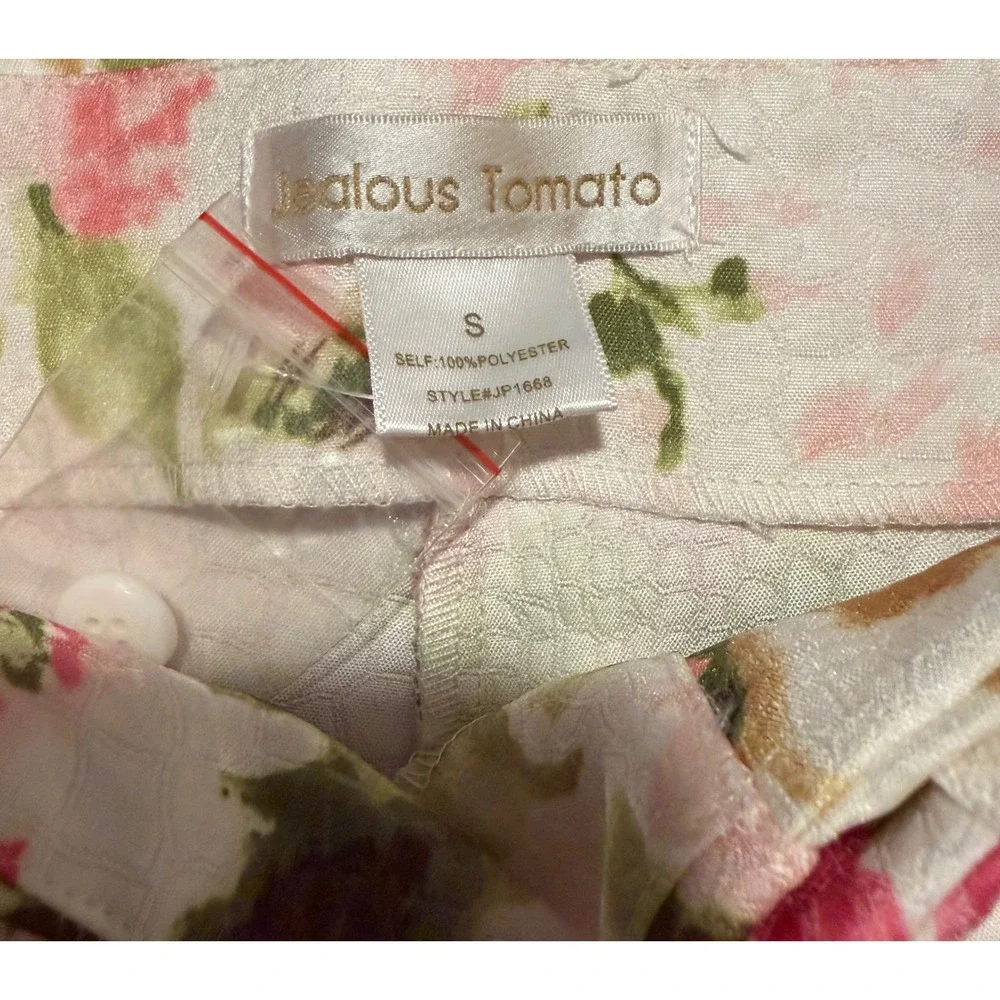 Jealous‎ Tomato Floral 2 Piece Set Crop Top Med High Waist Shorts small Pink